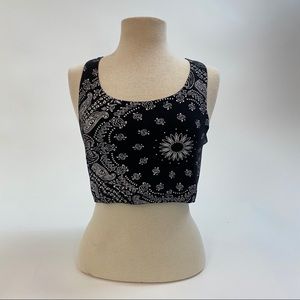 Black Crop/Tank Top with White Paisley Print